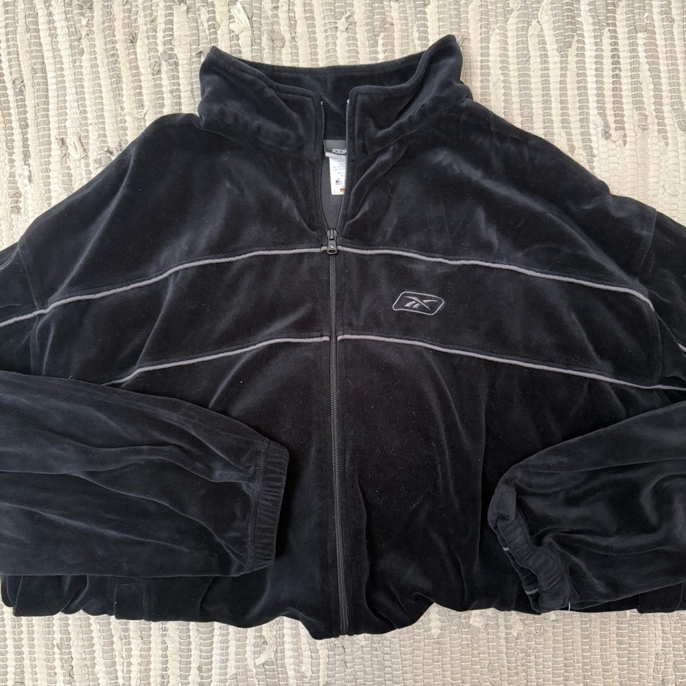 Vintage Reebok Jacket Mens Blafk Velvet Track Jacket